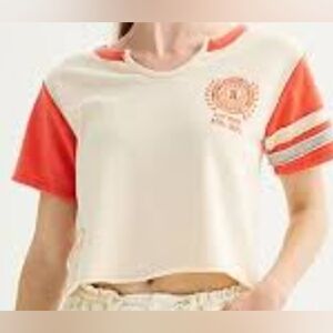 Juniors Rewind Short Sleeve Top- Orange and Cream